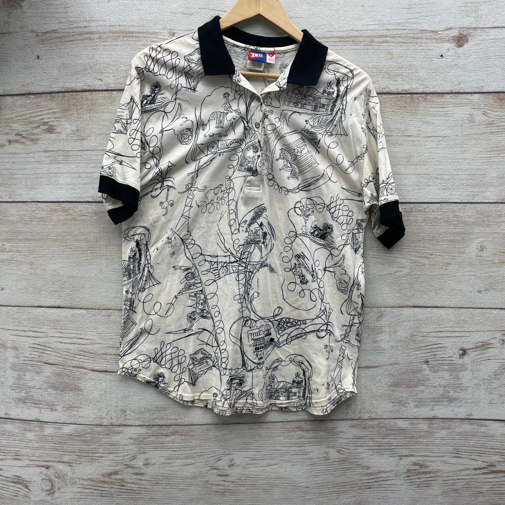 Tail Vintage Mardi Gras Carnival Sketch Printed Polo Shirt Unisex‎ XL USA Made